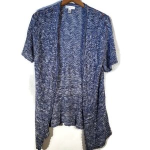 Dress barn womens open front knit cardigan blue and white size xl